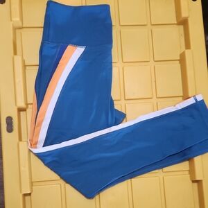 ZYIA Blue Leggings with Orange and White Stripes
